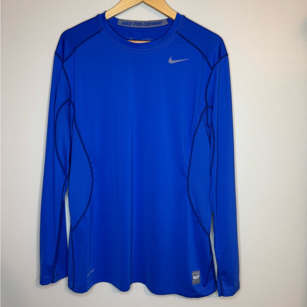 Nike Pro Combat Dri Fit Blue Compression Shirt Mens‎ Large